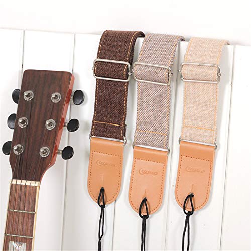 Longteam Simple Linen Leather Guitar Strap Adjustable Length Durable Electric Guitar Bass Straps
