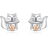 Little Squirrel Stud Earring S925 Sterling Silver Post Cute Statement for Women Hypoallergenic Studs Lovely Small Animal Pinecone Jewelry Gift Birthday Daughter Best Friends