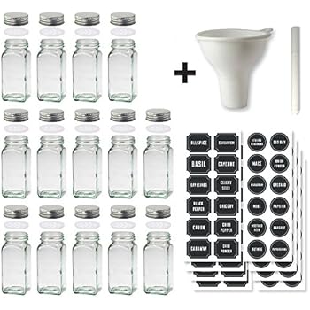 Amazon.com: Spice Jars Bottles - 14 Square Glass Containers (4 oz) with 40 Chalkboard Labels ...