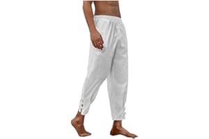 Mens Pirate Linen Pants Medieval Viking Navigator Trousers Renaissance Costume Lace Up Jogger Ankle Banded Pants