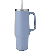 S'well Recycled Stainless Steel Tumbler XL with Straw and Handle, 40oz, Hydrangea Blue, Triple Layered Vacuum Insulated Containers Keeps Drinks Cold for 50 hours, Hot for 10, and Iced for 4 days