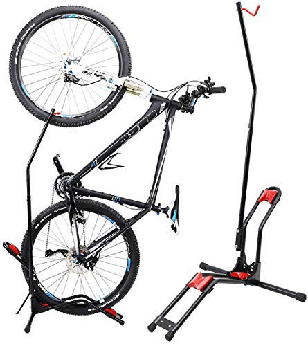 Dirza Bike Stand Vertical and Horizontal Bike Floor Stand - Storage Bike Indoor - Free Up Floor Space in Office/Studio Apartment - No Drilling Required Black