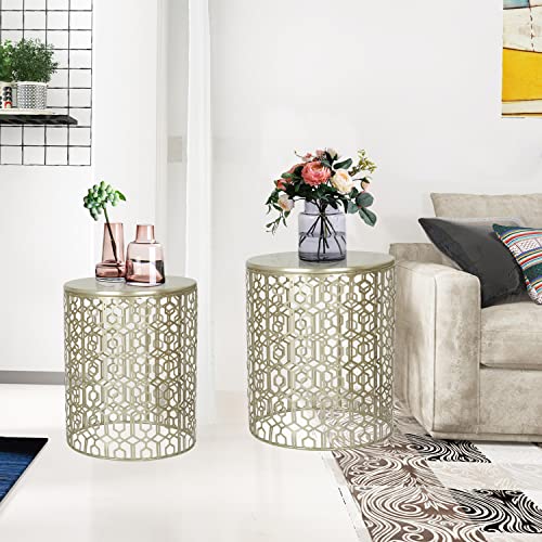 Decent Home Metal Accent Table, Set of 2 Decorative Round End Tables