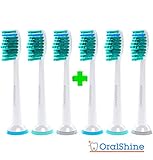 OralShine Premium Replacement Toothbrush Heads for Philips Sonicare ProResults, 6 pack, fit Essence+, Plaque Control, Gum Health, DiamondClean, FlexCare, HealthyWhite and EasyClean