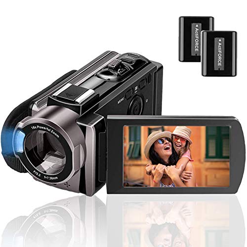 Rokurokuroku Camcorder Videokamera Full HD 1080P 24MP, Vlogging Kamera für YouTube 16X Digitalzoom 3.0 Zoll LCD 270 Grad…