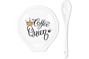 Uhealik Funny Coffee Quote Colored Pattern Ceramic Coffee Spoon Holder-Coffee Spoon Rest -Coffee Station Decor Coffee Bar Accessories-Coffee Lovers Gift for Women and Men (Coffee Queen)