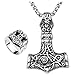Mjolnir Thors Hammer Necklace Size 9-13 Norse Viking Celtic Knot Ring Set for Men Vintage Retro Ancient Symbol 24 inches Stainless Steel Chain Punk Rock Goth Pendant Necklaces Finger Rings Old Style Amulet