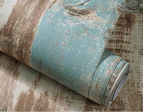 Self-Adhesive Peel and Stick Wallpaper,CHANMOL Distressed Wood Decorative Wallpaper for Bedroom Living Room TV Background Home Decor-20.67x 195 Inch (Vintage Blue)