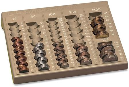 PM Company Products - PM Company - Counter Change Plastic Coin Tray w/Lock, Pebble Beige - Sold As 1 Each - One-piece plastic tray has pockets for pennies, nickels, dimes, quarters, halves and dollars for precise coin count. - Denominations clearly marked along edge of tray. -