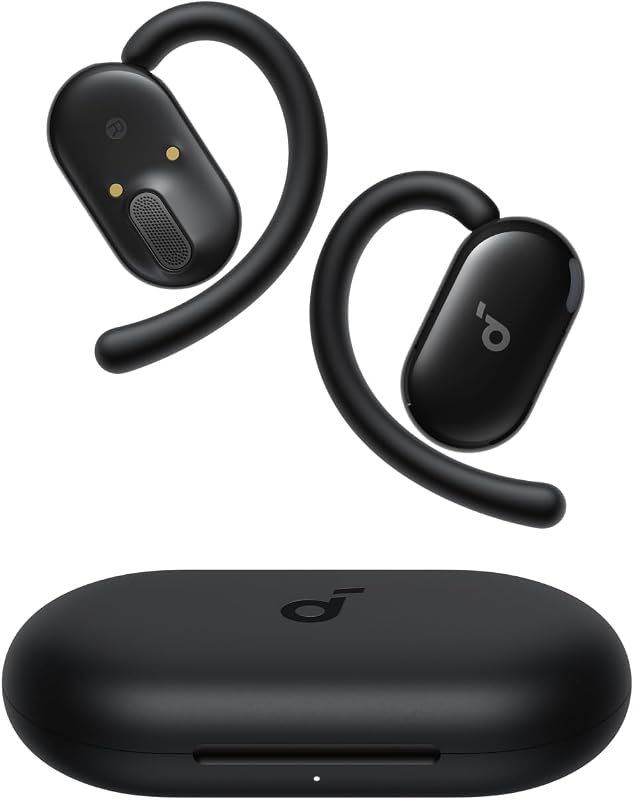 Fones de ouvido abertos soundcore anker v20i, ganchos giratórios para os ouvidos, ajuste justo, graves potentes, chamadas nítidas, ip55, luzes led, bateria de 36 horas, bluetooth 5.4, conexão multiponto