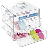 mDesign Office Supplies Desk Organizer for Staplers, Scissors, Pens, Markers, Highlighters - 3 Drawers, Clear