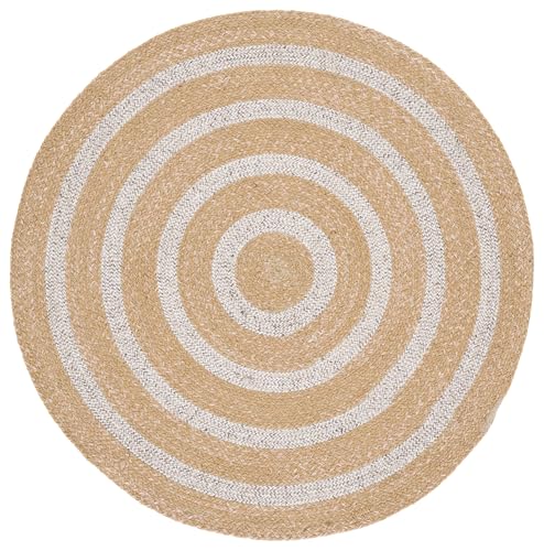 SAFAVIEH Braided Collection Area Rug - 3' Round, Natural & Silver, Handmade Woo…
