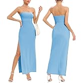 JLCNCUE Women's Tube Strapless Maxi Dress Side Slit Bodycon Dresses Sleeveless Off Shoulder Backless Cocktail Dress 295