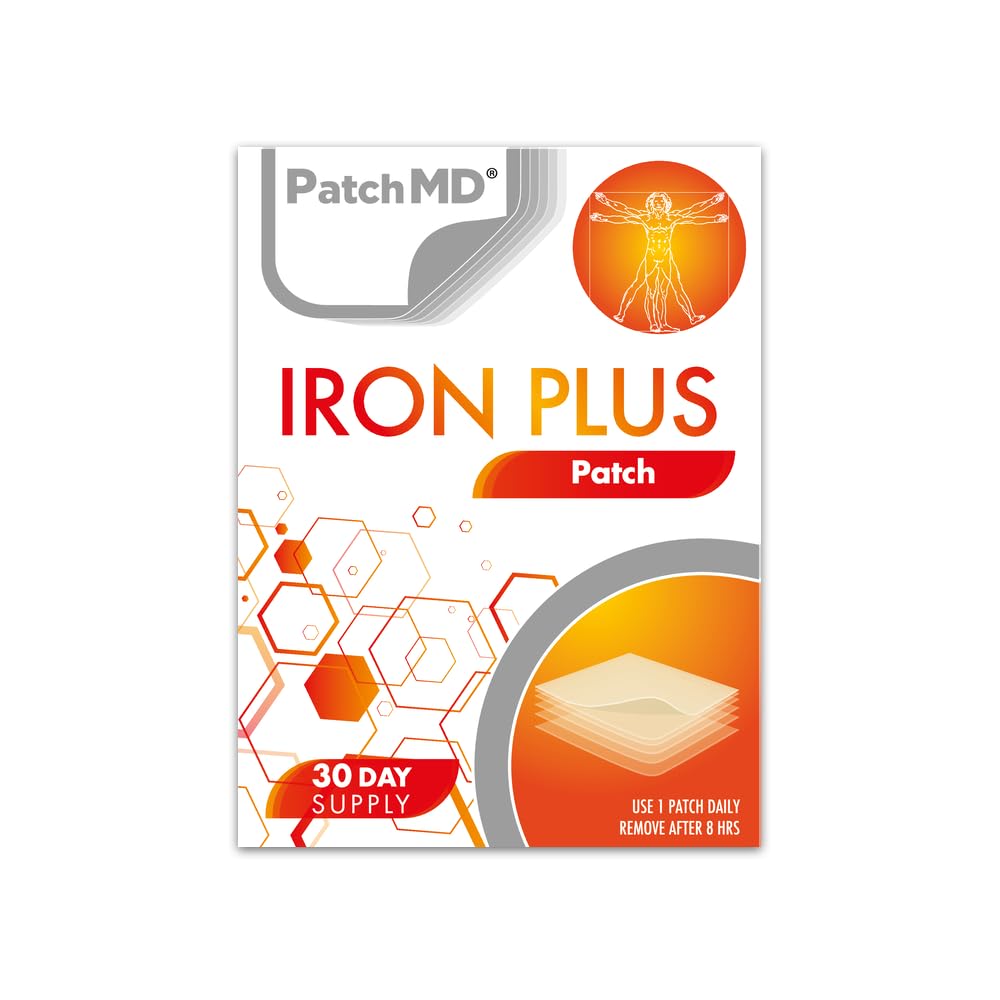 PatchMD Iron PlusTM - 30 Daily Topical Patches. 100% Natural & Cruelty Free. No Constipation. Allergy & Filler Free. High Absorption More bioavailable. Suitable for Sensitive stomachs & bariatric.