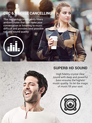 Diginex | Bluetooth Earbuds | Wireless Magnetic Headset | Sport Earphones for Running | IPX7 Waterproof Headphones | 9 Hours Playtime | Stereo Sound | Noise Cancelling Mic | 1 Hour Recharge - Red