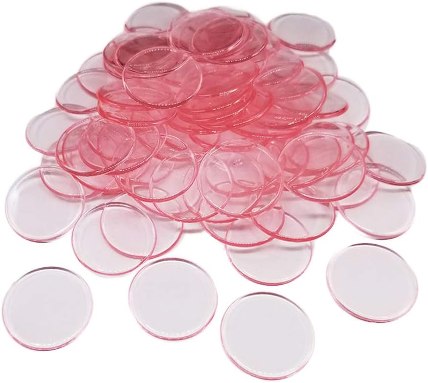 HUAhuako Bingo Chips, 100Pcs 19mm Transparent Color Counting Math Game Counters Markers Light Pink 100pcs