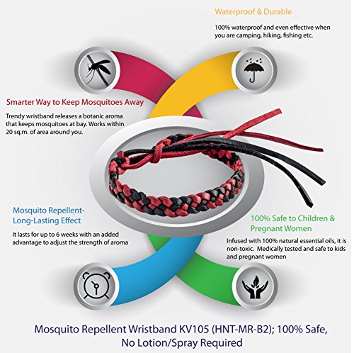 Hoont8482; Natural Mosquito Repellent Faux Leather Braided Bracelet - Pack of 4 / Enjoy Outdoor & Indoor Protection – Special Formulated Natural Plant-derived Ingredients - Fits Adults and Teens