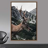 Framed Canvas Wall Art Deer Animals Deer Multicolor Photography Rustic Urban - 16x24 inches
