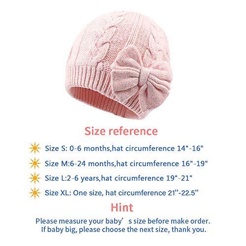 Winter Warm Knitted Baby Hat for Girls Cotton Lined Infant Toddler Girls Hat Autumn Cute Bow Classic Girls Beanie 0-6Y (Pink(Mom+Girl), L)
