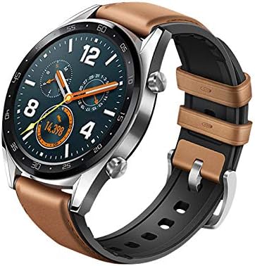 Choosebuy Band for Huawei Watch GT 22mm, High-end Genuine Leather+Silicone Replacement Bracelet Wristband Strap Compatible for Huawei Watch Active 46mm/Honor Magic Watch/Gear S3 Watc (Brown)