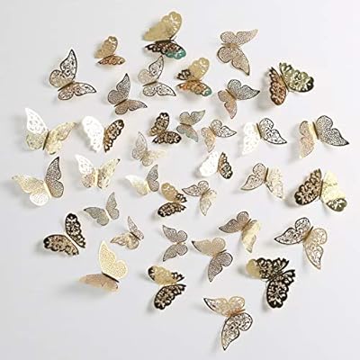 Gold2 Aooyaoo 36 Pcs Gold Butterfly Wall Decor Hollow Out 3d