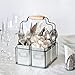 Kenley Galvanized Tin Caddy - Utensil Holder Organizer for Kids & Art Supplies, Kitchen Silverware, Napkins, Flatware, Condiments - Farmhouse Vintage Rustic Décor Picnic Tray with Handles & Metal Bins