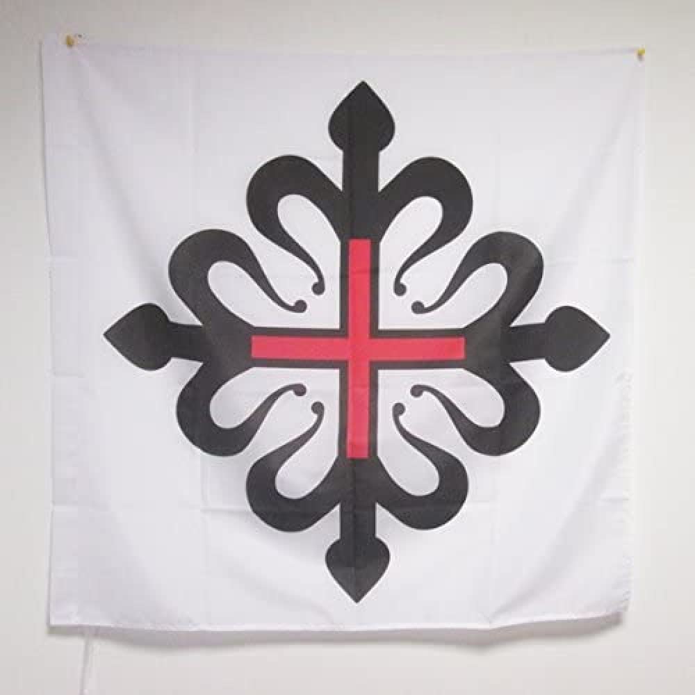 AZ FLAG - Order of Montesa Flag - 3x3 Ft - 100% Polyester Cross of Saint George of Montesa Banner with Sleeve - Fade Resistant - Vivid Colors - 3' x 3' Feet - 90x90 Cm