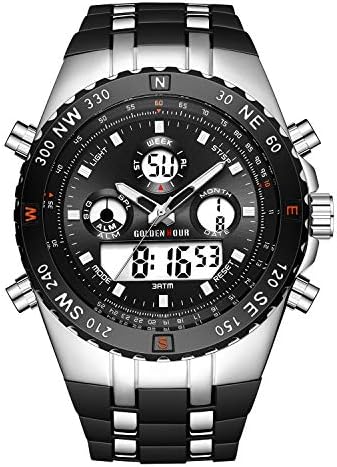 Sports Digital Mens Watch Fashion Analog Waterproof Chronograph Wristwatch for Men with Black Silicone Band