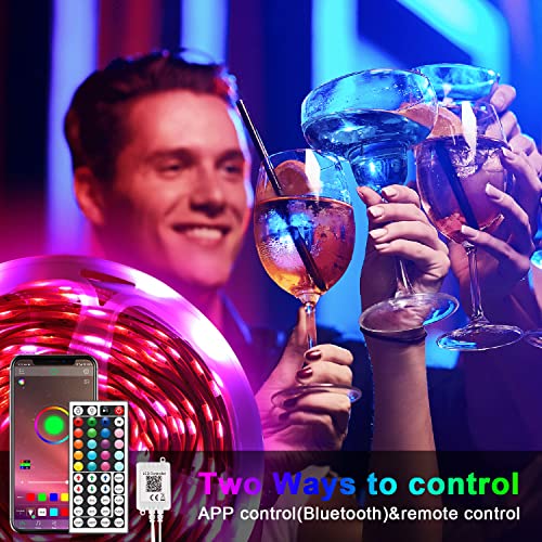 Aogled Ruban LED RGB 30m,Bande Lumineuse LED Bluetooth Dimmable avec Contrôle par Application,Télécommande à 44 Boutons,Réglage de la Minuterie,Mode Musique,LED 24V pour Salon | Chambre(15M×2)