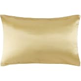 Hodeco Nature Silk Pillowcase 14x20 Inches Champagne Double Side 19 Momme Thick Silk Pillowcase for Hair and Skin 36x51CM 100% Mulberry Silk Bed Pillow Cover Toddler Size, Golden, 1 Piece