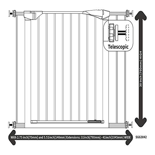 LEMKA Walk Thru Gate,Auto-Close Safety Gate Metal Expandable Pet Gate Includes 2.8" & 5.5" Extension for Pressure Mount for Stairs,Doorways,Fits Spaces Between 31" to 42" Wide 30" High