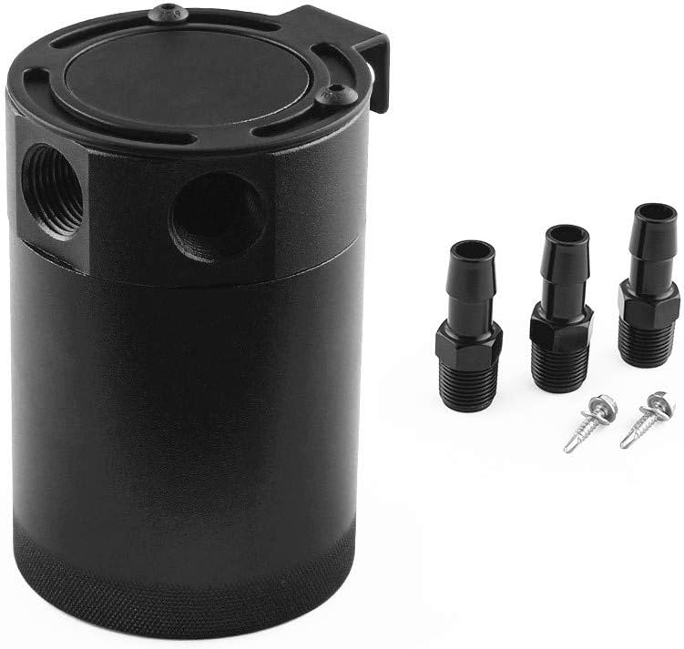 Templehorse Compact Baffled 3 Port Oil Catch Can Tank Universal Aluminum Air Oil Separator Black