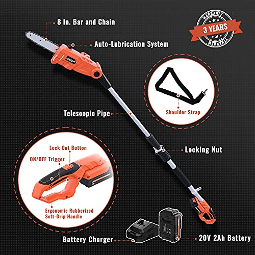 Voltask Cordless Pole Saw, 20V 8Inch Telescoping Electric Pole Saw
