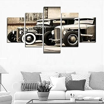 LiftGather 5 Panel Wall Art Old Vintage Truck On The Prairie Painting Pictures Print On Canvas Car The Picture for Home Modern Decoration Piece,Stretched by Wooden Frame,Ready to Hang,(60