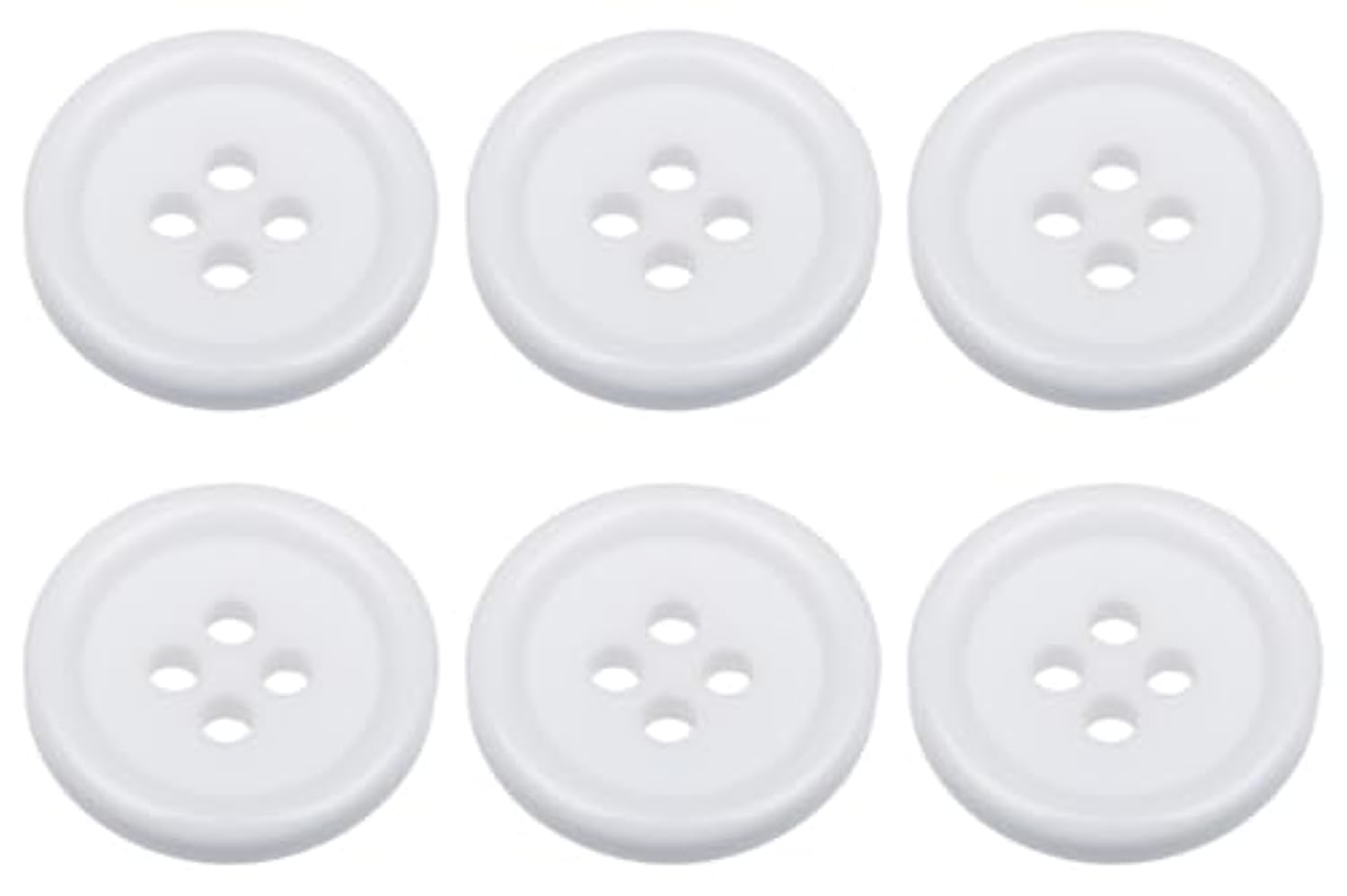Pack of 6 White Sew on 18mm Round Buttons Flat 4 Holes 28L 28 Ligne