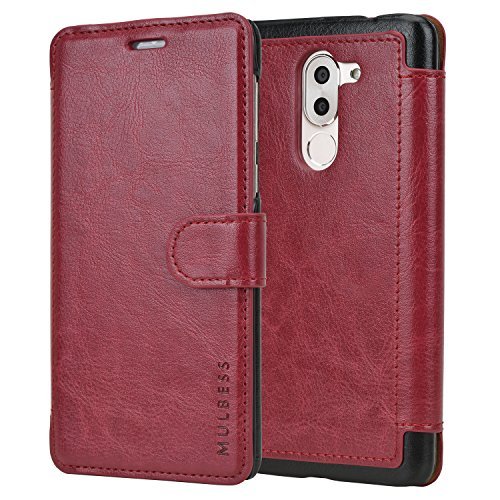 Huawei Honor 6X Case - Mulbess PU Leather Flip Case Cover for Huawei Honor 6X Wallet Wine Red