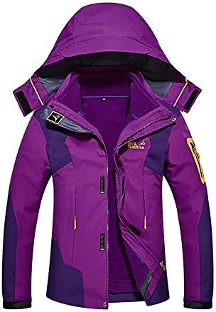 Windproof Womens Snow Ski Jacket Winter Snowboard Waterproof Rain Skiing Jackets For Adults Hooded 3-In-1 Breathable Outdoor Hiking Coat Water Resistant Mountain Fleece Outwear Purple Small Size
