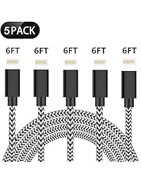 SHARLLEN iPhone Charger Cable MFi Certified Lightning Cable 5Pack 6 6 6 6 6FT Long Nylon Braided USB iPhone Data Cable Fast Charging Cord Compatible iPhone XS MAX XR X 8 7 6 iPad iPod (Black&White)