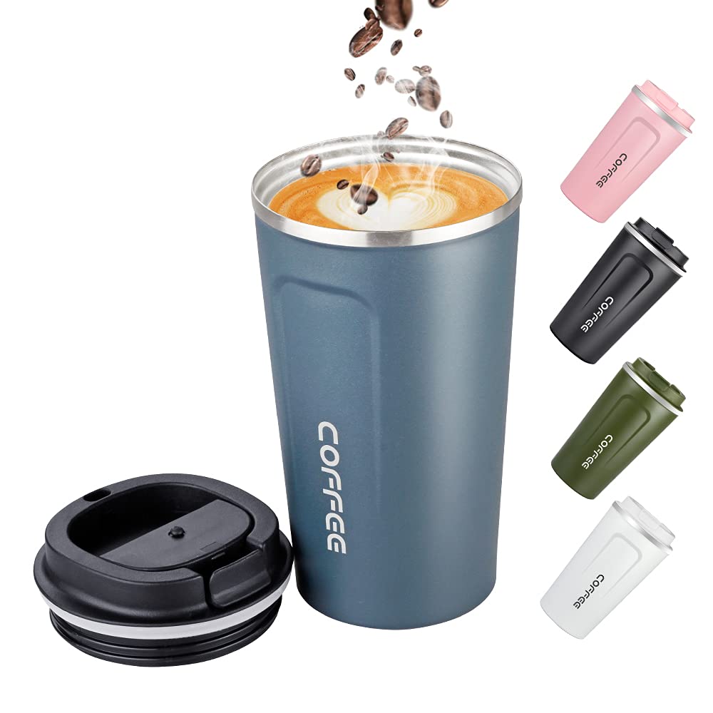 Big seller 17oz (500ml) Vacuum Insulated Travel Mug, Leakproof Double Wall Stainless Steel Reusable Coffee Cup with Lid for Hot & Cold Drinks, Blue