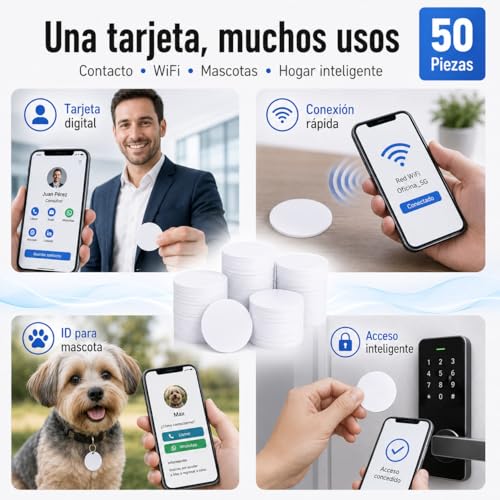 RJIHOEN Etiquetas NFC,50pzs Chip NFC tarjetas redondas,NTAG 215,memoria de 504 bytes totalmente programable, compatible con TagMo y Amiibo, para Android iPhone y todos los dispositivos (50)