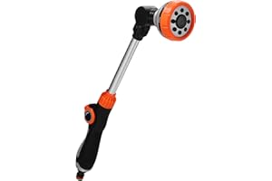 KAMIROLA Watering Wand Heavy Duty, 18 Inch Long Hose Nozzle Sprayer with Thumb Flow Control & 180° Adjustable Spray Angle,Metal Garden Hose Wand with 8 Spray Patterns, Ideal for Plants,Flowers,Car,Dog and Pet