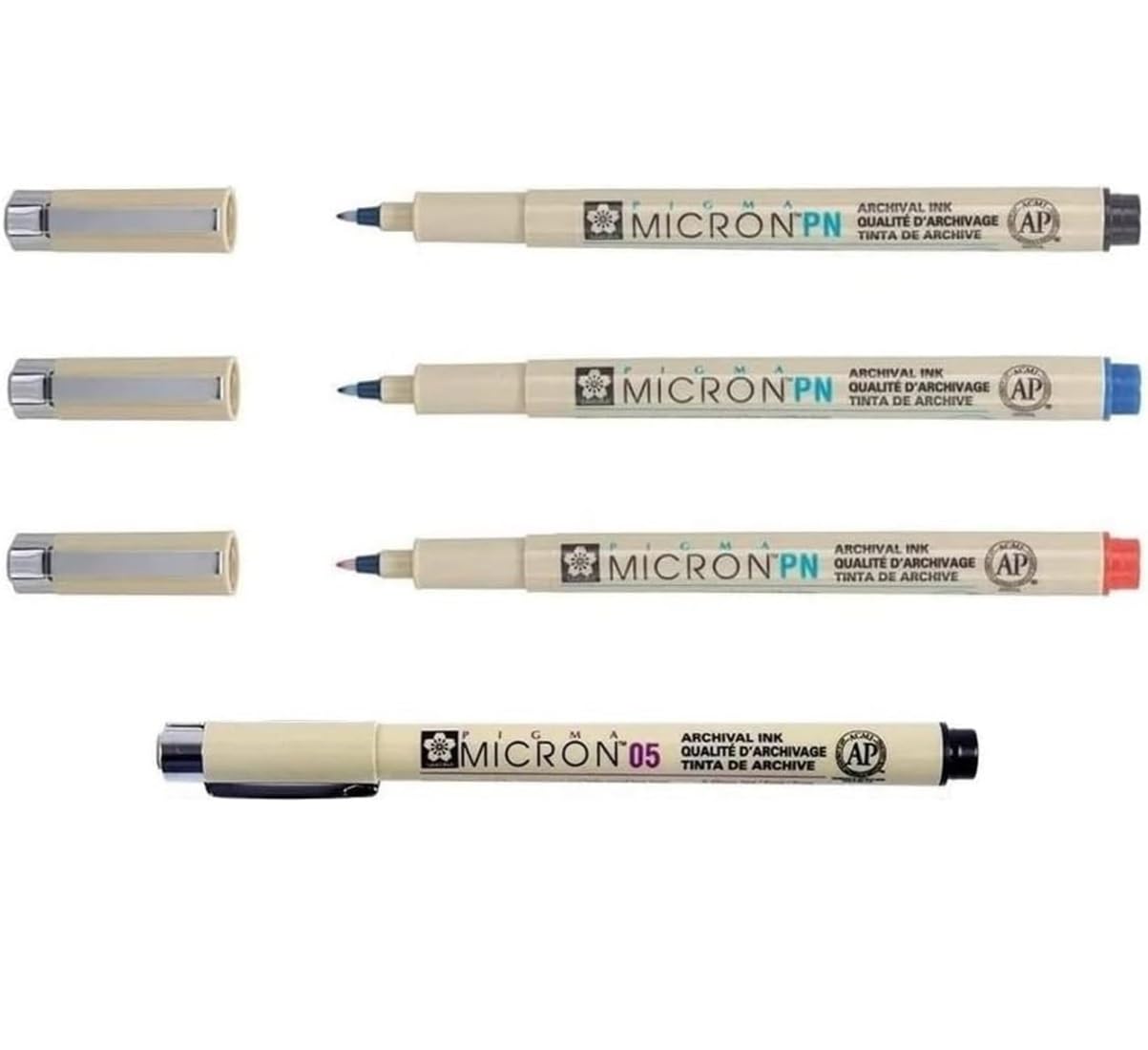 SAKURA Pigma Micron PN.Set of 3 Pigma Micron Everyday Pens Made in Japan + 1 Black