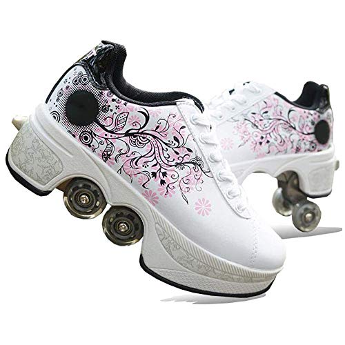 Double-Row Deform Wheel Automatic Walking Shoes Invisible Deformation  Roller Skate in Removable Pulley Ska