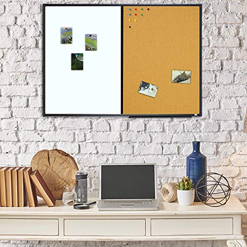 Lockways Dry Erase Board Cork Bulletin Board Combination,36 x 24 Inch Combo Board, Black Aluminium Frame