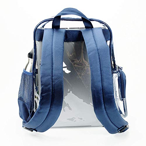 Heavy Duty Clear Bookbag Durable Plastic Transparent Clear Backpack Military Nylon Bottom (Medium, Blue)