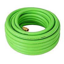 PowRyte Elite 300 PSI Rubber Air Hose - 3/8-Inch by 50-Feet, 1/4-Inch MNPT Brass Ends