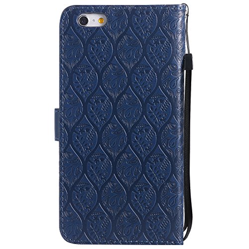 iPhone 6s Plus/6 Plus Case 5.5 Inch, ARSUE PU Leather Mandala Rattan Floral Flower Embossed Folio Flip Cover with Credit Card Holder Kickstand for Apple iPhone 6s Plus iPhone 6 Plus,Navy Blue - Thumbnail 6