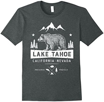 Mens Lake Tahoe California Nevada Vintage Bear T Shirt Men Women 2XL Dark Heather
