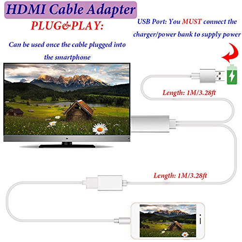 Efanr USB to HDMI Media 1080P HDTV Audio Adapter Cable Universal TV Converter for iPhone 7 7 Plus 6 6S Plus iPad Samsung Galaxy S3 S4 S5 S6 Note 4 5 HTC Andriod Devices (White)