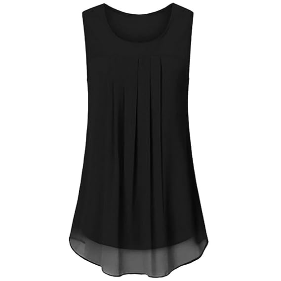 OverDose Damen Sommer Ärmellos O-Ausschnitt Casual Chiffon Solide Weste Bluse Tank Tops Camis Frauen T Shirt Tees
